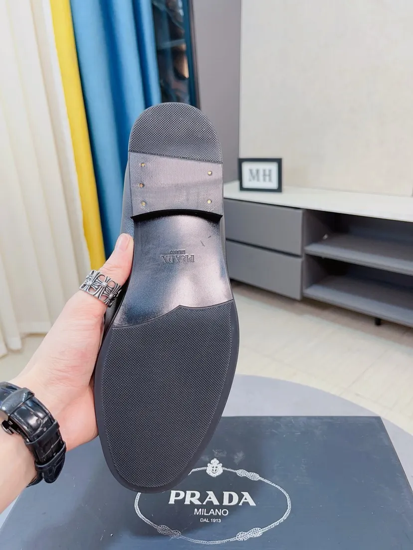 Men's shoes 💰540🌹🌹【PRADA Leather Shoes】Top purchasing agency Original imported Italian custom-made open-edge beaded cowhide leather surface, fully imported water-dyed breathable cowhide lining, original factory special molded sole super comfortable, size: 38-44